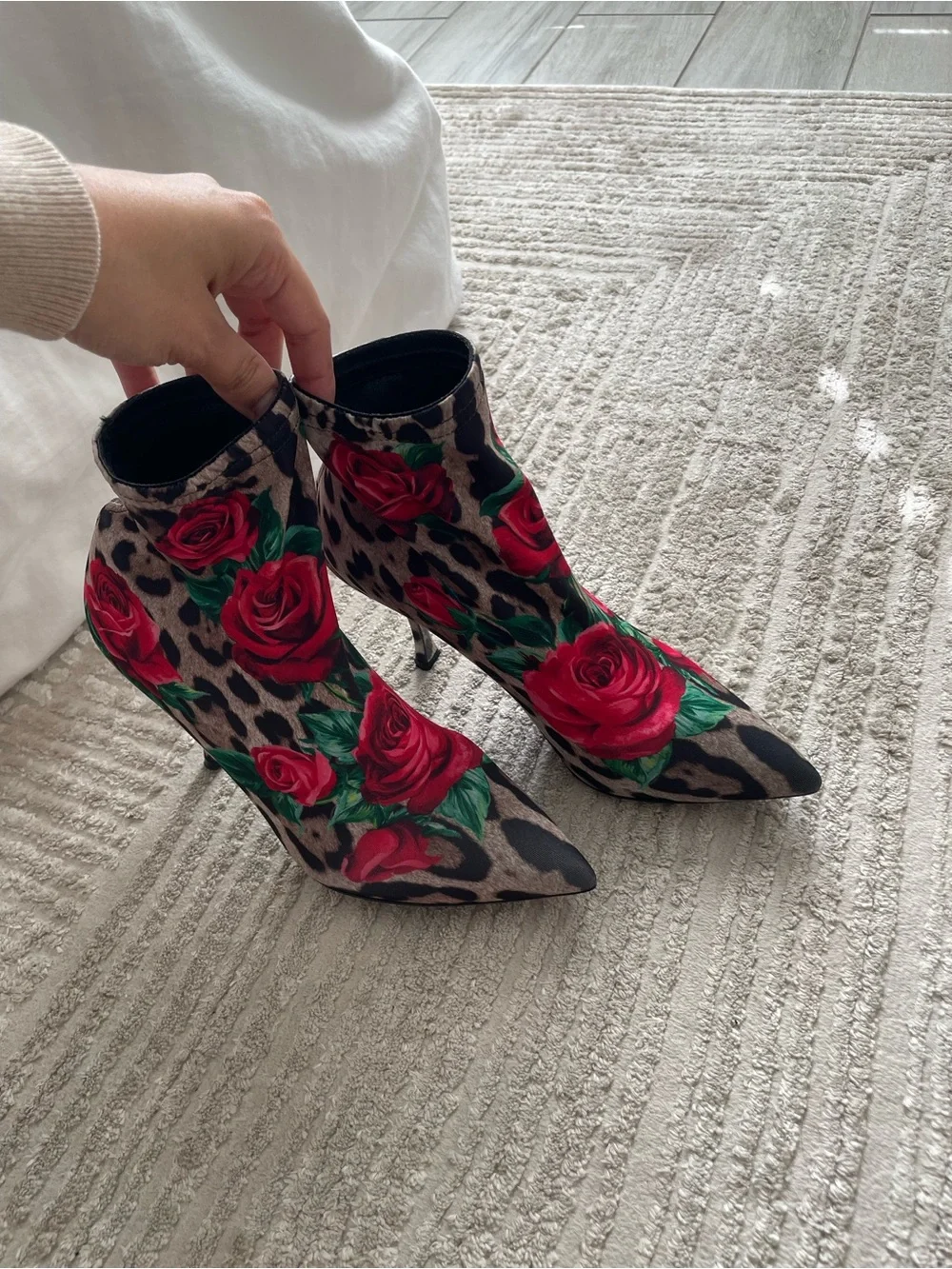 DOLCE & GABBANA Leo Rose Print Sock Booties